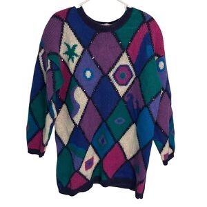Vintage Kitty Hawk by Vivian Wang Colorful Geometric Knitted Mohair Sweater
